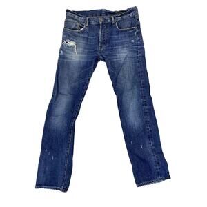 Rockstar Jeans Mens Tag 34x32 Actual 34x30 Blue Distressed Button Fly Straight